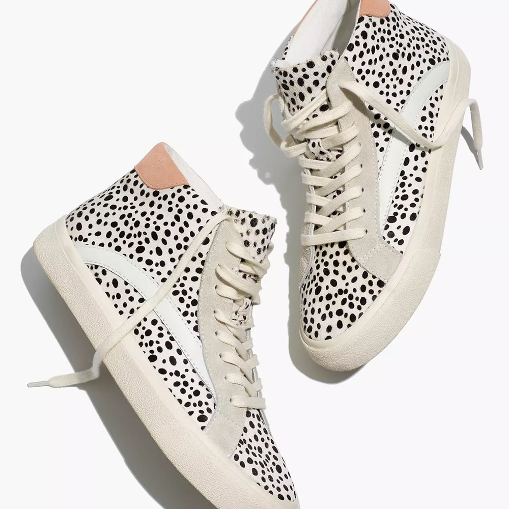 Madewell Sidewalk High-Top Sneakers in Spotted Calf Hair and Suede